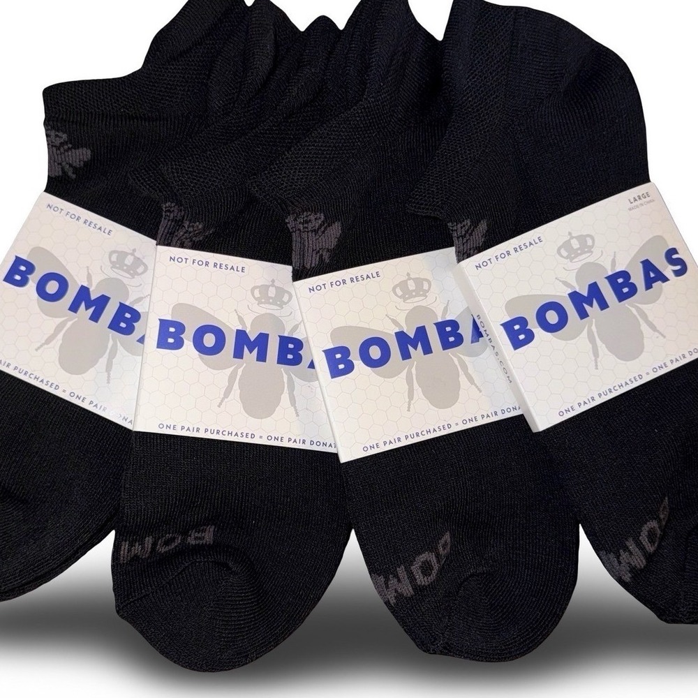Bombas Ankle Socks 6 Pack Black Honeycomb Arch Support Sz L M 9.5-13 W 11-13 NEW